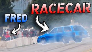 Legal Street Race Goes WRONG! (Car almost hits camera guy!)