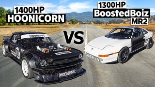 BoostedBoiz 1300hp Toyota MR2 vs Ken Block's AWD 1400hp Mustang // Hoonicorn vs The World 2