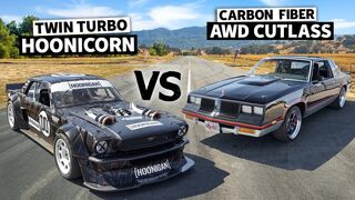 AWD Carbon Fiber Oldsmobile CUTLASS vs Ken Block's 1400hp Mustang // Hoonicorn vs The World 2