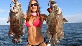 Fishing with Luiza catches tripletail with 3 other hooks in its belly