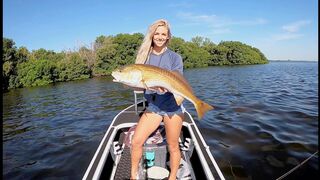 Solo Skiff Fishing - HUGE Redfish out of a 60+ Sized School