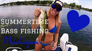BASS Fishing: Girl teaches you how to catch bass on a lake in Michigan