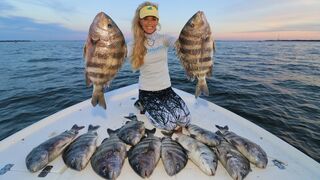 RECORD BREAKING Jetty Fish on Ultra Light Tackle! GIANT Sheepshead Catch & Cook