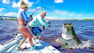 Unexpected GIANT 100lb+ Tarpon Battle Inshore Bridge Fishing! *Florida Fishing*