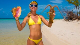 Catch and Cook Lobster & Conch on a DESERTED ISLAND! Cooked on the Beach!