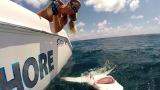 Girl catches Florida Dolphin, Sailfish and Big SHARK
