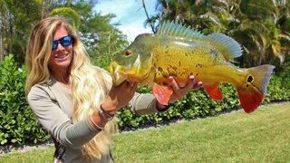 Girl Catching Big Florida Freshwater Peacock Bass