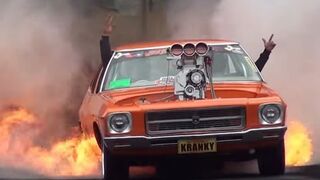 This Drag Car does a HUGEST FLAMMING BURNOUT