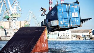 Wakeboarding With a Massive Harbor Crane as a Tow Cable