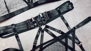 Black sheer lingerie set with body harness (handmade)