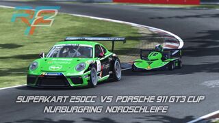 250cc Superkart chasing Porsche 911GT3 Cup on Nordschleife