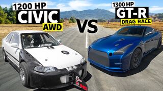 1200hp AWD Honda Civic vs 1300hp Nissan GT-R Drag Race // HONDA vs HATERS