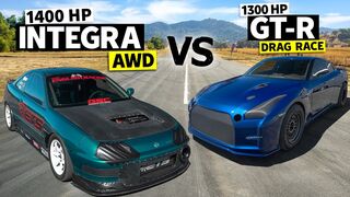 1400hp AWD Integra vs 1300hp Nissan GT-R Drag Race // HONDA vs HATERS