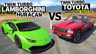 1500hp Lamborghini Huracán vs 900hp Toyota Pickup Drag Race // THIS vs THAT
