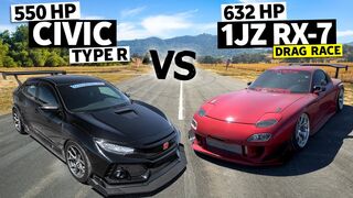 550hp FBO Civic Type R vs 632hp FD RX-7 Drag Race // HONDA vs HATERS
