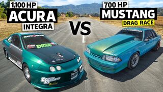 1100hp Turbo Integra Drag Races 700hp Fox Body Mustang // HONDA vs HATERS