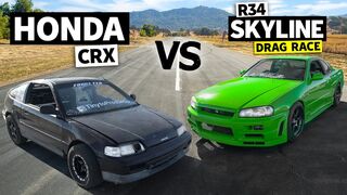All Motor Honda CRX vs R34 Skyline Drag Race // Honda vs Haters