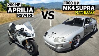1000hp Toyota Supra Turbo vs Aprilia RSV4 RF Superbike Drag Race