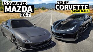 LS Swapped Mazda RX-7 vs 750hp Corvette Drag Race // THIS vs THAT
