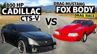 800hp Cadillac Wagon vs Drag Spec Fox Body Mustang // THIS vs THAT
