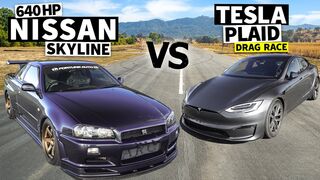 700hp R34 Nissan Skyline GT-R vs Tesla Model S Plaid // THIS vs PLAID