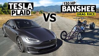 130hp Custom Yamaha Banshee vs 1100hp Tesla Model S Plaid // THIS vs PLAID
