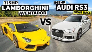 715hp V12 Lamborghini Aventador our 565hp Audi RS3 races! // THIS vs THAT