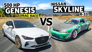 Skyline vs Hyundai? 600-ish hp R33 GT-R Races a 500hp Genesis // THIS vs THAT