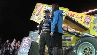 Joey Saldana in the World of Outlaws Victory Lane at Eldora Speedway's Four Crown