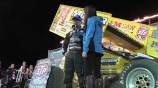 Joey Saldana in the World of Outlaws Victory Lane at Eldora Speedway's Four Crown