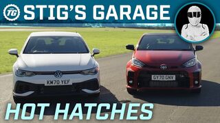 HOT HATCHES: VW Golf GTI Clubsport vs Toyota GR Yaris | Stig’s Garage ft. Becky Evans