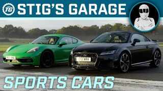 SPORTS CARS: N/A Porsche 718 Cayman GTS vs Turbo Audi TT RS | Stig's Garage ft. Becky Evans