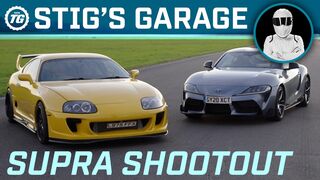 SUPRA SHOOTOUT: A80 vs A90 On The Top Gear Test Track | Stig's Garage ft. Becky Evans