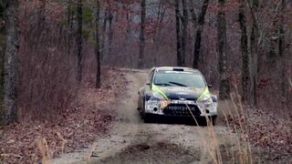 Ken Block tests for 5th win at the 2010 100 Acre Wood Rally in the Monster Energy Ford Fiesta
