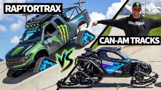 Ken Block Drag Races his Tracked Can-Am Maverick vs the Ford RaptorTRAX!
