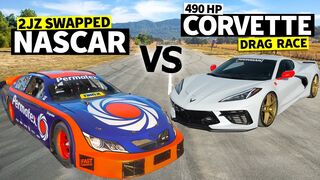850hp 2JZ-Swapped NASCAR vs 490hp C8 Corvette Drag Race // THIS vs THAT