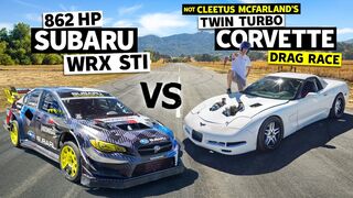 Cleetus McFarland vs Travis Pastrana: Twin Turbo Vette vs Gymkhana 2020 Subaru STI! // Flying Finish