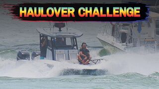 INSANE GUY AND HIS DOG TRYING HAULOVER CHALLENGE  IN ROUGH WAVES | BOAT ZONE