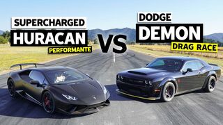 Supercharged Lamborghini vs. Dodge Demon. 800hp Battle! // This vs. That