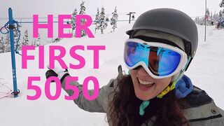 My Girlfriend Attempts a 5050 - Beginner Snowboarding Tricks