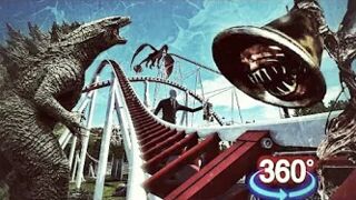 360 Video | Roller Coaster VR with Siren Head + Godzilla + FNAF, Slenderman + Sonic + Mario