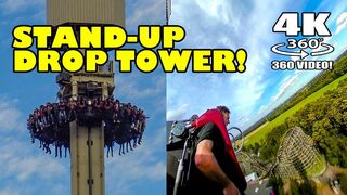 Crazy Stand Up Tilting Rotating Drop Tower! VR 360 Degree POV View Movie Park Germany