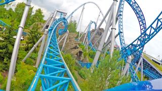 4K Blue Fire Roller Coaster Front Seat POV Europa Park Germany