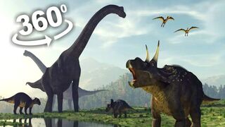 VR 360 Video | Jurassic Park DINOSAURS - Brachiosaurus Triceratops, Spinosaurus, Raptors