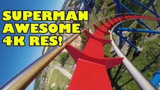 Superman Roller Coaster AWESOME 4K Resolution Front Seat POV Six Flags Fiesta Texas