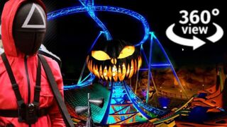 360 Video | Halloween VR Roller Coaster The Squid Game Pumpkin