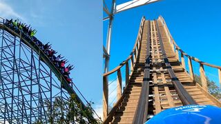 Riding Texas Stingray Wooden Roller Coaster! Multi-Angle 4K POV SeaWorld San Antonio Texas