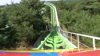 Thru the Woods Trees Jet Coaster Roller Coaster Front Seat Onride POV Pleasure Garden Hitachi Japan