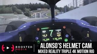 Fernando Alonso's Helmet Cam at Spa | MIXED REALITY TRIPLE 65" 4K MOTION SIM RIG